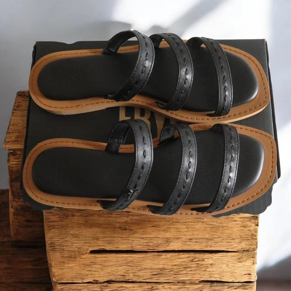 FRYE - Faye Strappy Slide Leather Sandal, Size 8M, Black - NWT